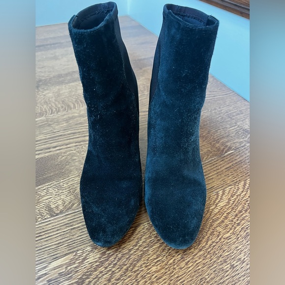 BODEN Black Suede Heeled Ankle Boots Booties Leather Pull On‎ Stretch 38 - Picture 2 of 9